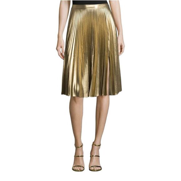 A.L.C. Dresses & Skirts - A.L.C. Gates Accordion Pleated Shinny A-Line Midi Skirt Metallic Gold Size 10
